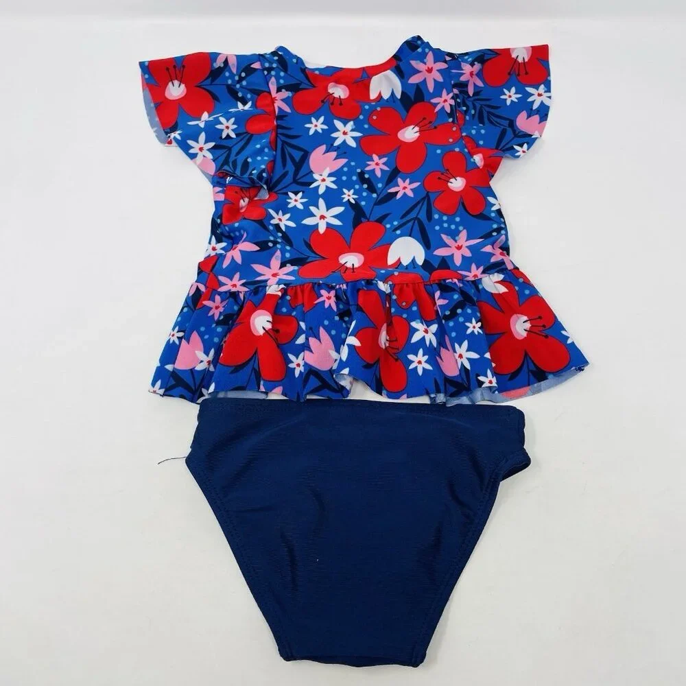 Cat & Jack Baby Girls 12 Months 2 Piece‎ Floral Print Swimsuit with Ruffle 592
